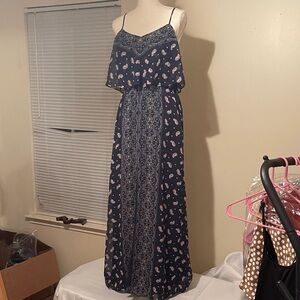 Princess Vera Wang Navy and Pink Patterned Maxi Dress